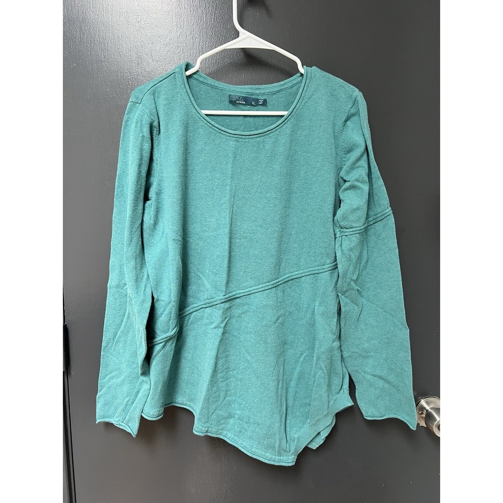Prana Womens Sondra Sweater Sz XL Teal Asymmetrical Organic Cotton L/S Top